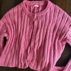 PacSun LA Hearts Cropped Pink Ribbed Button-Up Cardigan